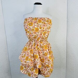 American Eagle Women's Large Shorts Romper Orange Floral One Piece Strapless